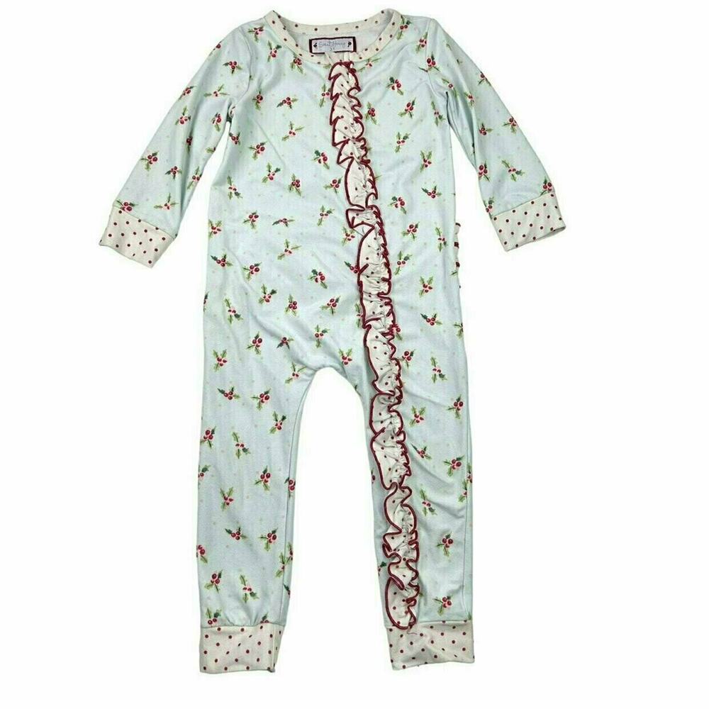 SweetHoney Holiday Winter Holly Berry Zip Up Pajamas